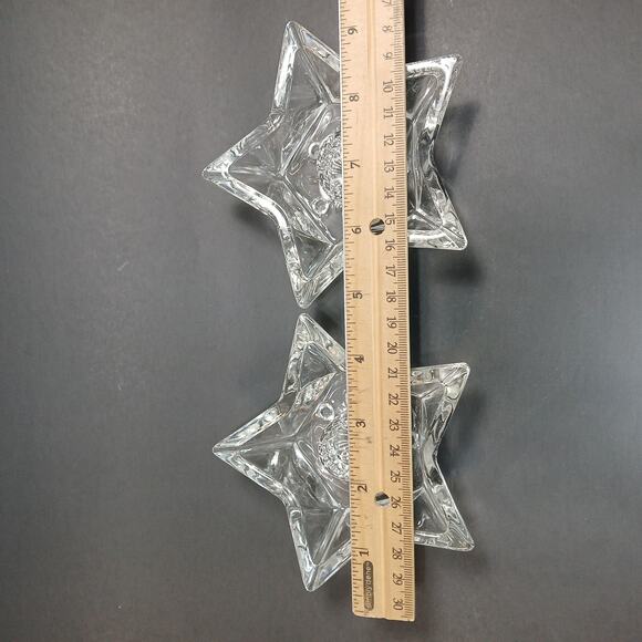 2 Star Shaped Candle Stick Holders Vintage Clear Cut Glass 5 Point Star MCM Set - Picture 6 of 7